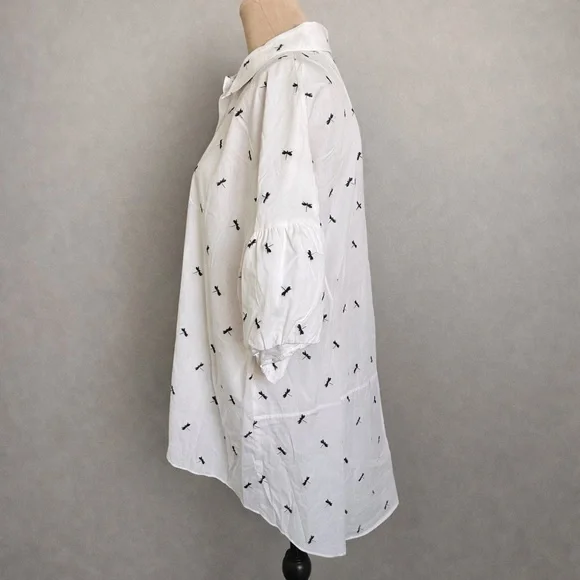 W by Worth White Dragonfly Print Cotton Tunic Top Size L - Picture 2 of 8